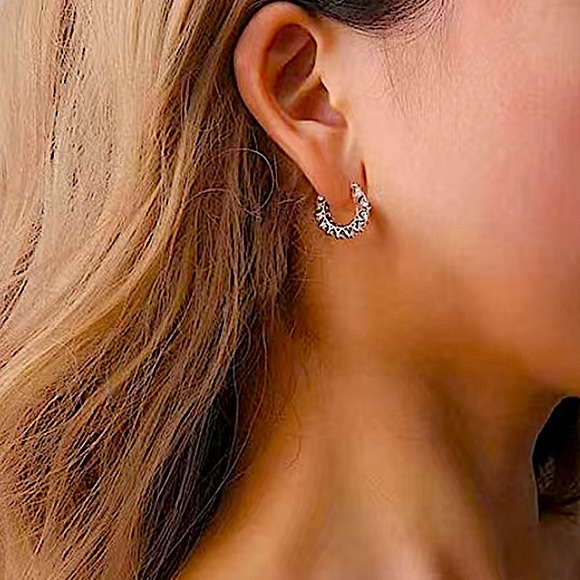 Gold Plated Zircon Diamond Huggie Hoop Earrings - Picture 5 of 5